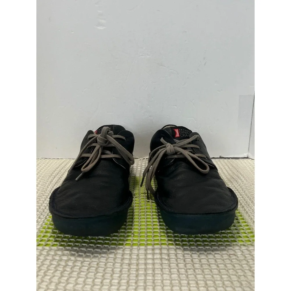 Camper Black Leather Lace-Up Sneakers with Gray Laces